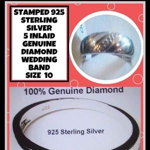 NWT! 925SS 5 DIAMOND WEDDING BAND SZ 10